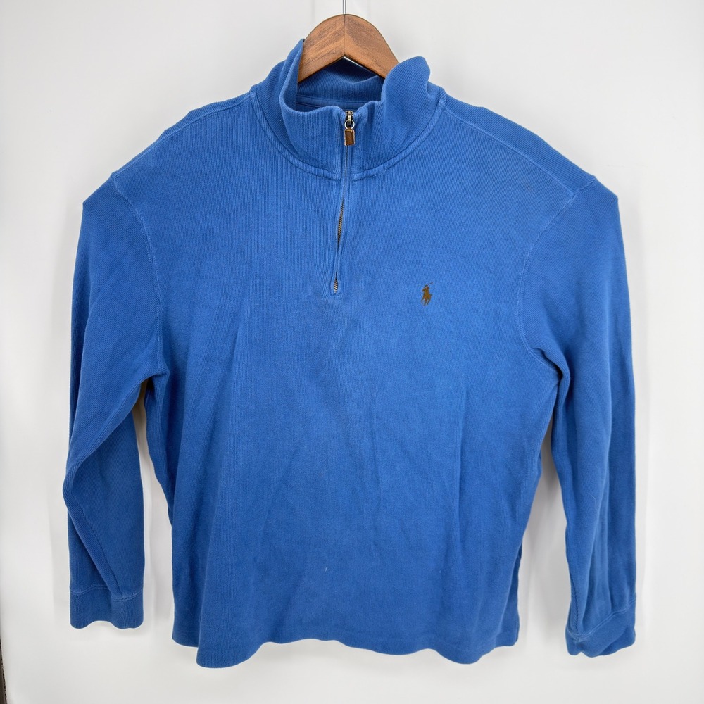 Polo Ralph Lauren Quarter Zip Pullover Mens XL Blue Cotton Pony Logo Sweater